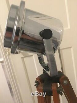 Vintage Industrial Search Light/ Spot Light. On Hard Wood Tripod