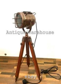 Vintage Industrial Spot Light Floor Lamp Adjustable Tripod Marine Studio Light