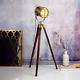 Vintage Industrial Stainless Wooden Led Tripod Searchlight Floor Lamp Home Decor