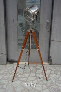 Vintage Industrial Studio Searchlight Floor Lamp with Nautical Wooden Tripod New