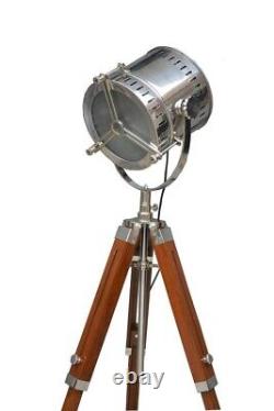 Vintage Industrial Studio Searchlight Floor Lamp with Nautical Wooden Tripod New