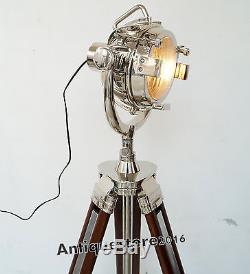 Vintage Industrial Style Movie Spot Light Floor Lamp Standing Wood Tripod Lamp