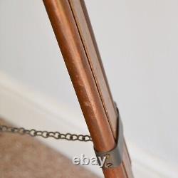 Vintage Industrial Tripod Floor Lamp, Wood Brass Adjustable Height Lamp, 118cm
