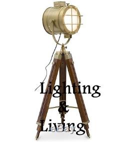 Vintage Industrial Tripod Floor lamp RH lamp Wooden stand Nautical Gift decors