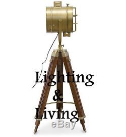 Vintage Industrial Tripod Floor lamp RH lamp Wooden stand Nautical Gift decors