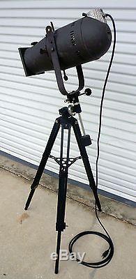 Vintage Kliegl Bros Theater Stage Light + Wooden Tripod Wired 110 Volt Steampunk