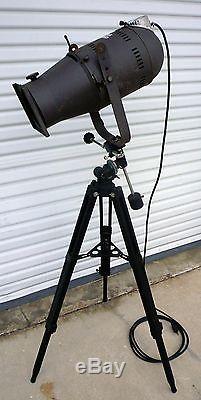 Vintage Kliegl Bros Theater Stage Light + Wooden Tripod Wired 110 Volt Steampunk