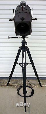 Vintage Kliegl Bros Theater Stage Light + Wooden Tripod Wired 110 Volt Steampunk