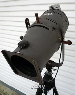 Vintage Kliegl Bros Theater Stage Light + Wooden Tripod Wired 110 Volt Steampunk