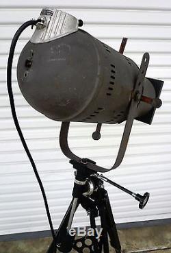 Vintage Kliegl Bros Theater Stage Light + Wooden Tripod Wired 110 Volt Steampunk