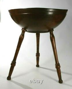 Vintage Large Hand Carved Wooden Bowl On Turned Wood Tripod Legs 22.5H x 18D
