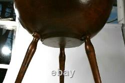 Vintage Large Hand Carved Wooden Bowl On Turned Wood Tripod Legs 22.5H x 18D