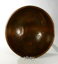 Vintage Large Hand Carved Wooden Bowl On Turned Wood Tripod Legs 22.5H x 18D