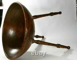 Vintage Large Hand Carved Wooden Bowl On Turned Wood Tripod Legs 22.5H x 18D