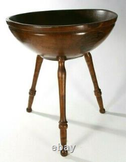 Vintage Large Hand Carved Wooden Bowl On Turned Wood Tripod Legs 22.5H x 18D