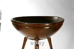 Vintage Large Hand Carved Wooden Bowl On Turned Wood Tripod Legs 22.5H x 18D