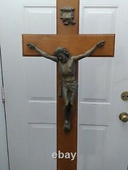 Vintage Large crucifix with tripod stand from Funeral Home cross jesus God INRI