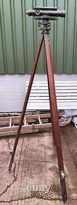 Vintage Lawrence & Mayo London Brass Surveyors Level with Tripod and Wooden Box