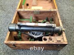 Vintage Lawrence & Mayo London Brass Surveyors Level with Tripod and Wooden Box