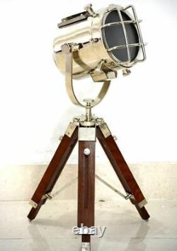 Vintage Lighting Lamp Theater Spot Light With Wooden Floor Tripod. Stand Decor