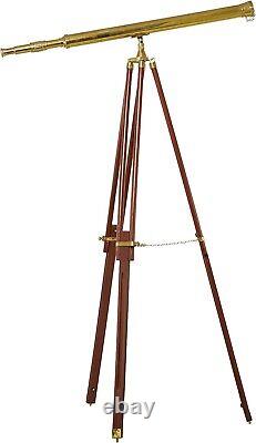 Vintage Long Telescope With Wooden Tripod Stand Brass Finish Maritime Nautical