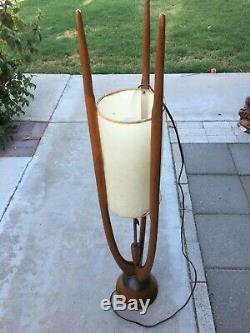 Vintage MCM Pearsall Modeline Danish Teak Wood Floor Lamp 40 Tall Tripod RARE