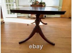 Vintage Mahogany Dining Table Tripod Urn Double Pedestal Base With Brass Toes