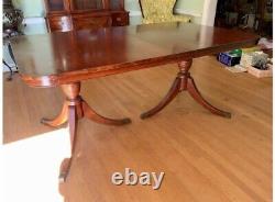 Vintage Mahogany Dining Table Tripod Urn Double Pedestal Base With Brass Toes