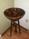 Vintage Mahogany Wood Salad Bowl Set With Tripod Stand, 4 Bowls And Utensils