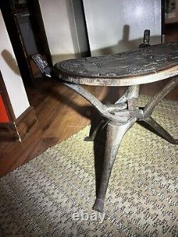 Vintage Malawian Ebony Wood authentic tripod table reversible top. Hand carved