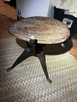 Vintage Malawian Ebony Wood authentic tripod table reversible top. Hand carved