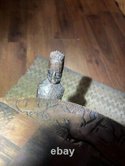 Vintage Malawian Ebony Wood authentic tripod table reversible top. Hand carved