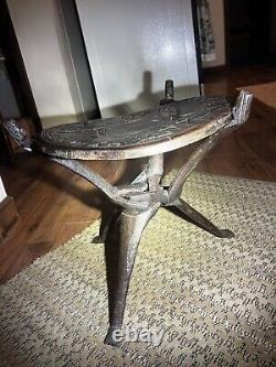 Vintage Malawian Ebony Wood authentic tripod table reversible top. Hand carved