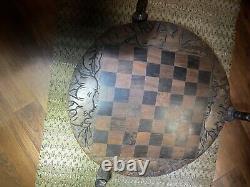 Vintage Malawian Ebony Wood authentic tripod table reversible top. Hand carved