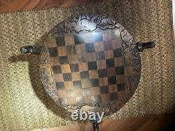 Vintage Malawian Ebony Wood authentic tripod table reversible top. Hand carved
