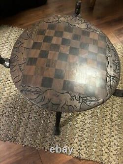 Vintage Malawian Ebony Wood authentic tripod table reversible top. Hand carved