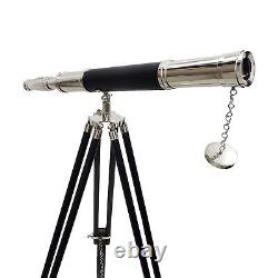 Vintage Marine Brass Telescope Single Barrel Antique Wooden Adjustable Tripod