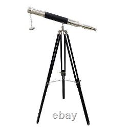Vintage Marine Brass Telescope Single Barrel Antique Wooden Adjustable Tripod