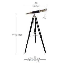 Vintage Marine Brass Telescope Single Barrel Antique Wooden Adjustable Tripod