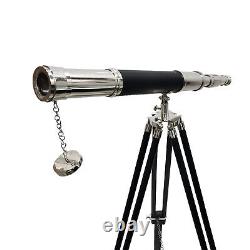 Vintage Marine Brass Telescope Single Barrel Antique Wooden Adjustable Tripod