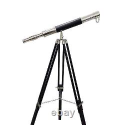 Vintage Marine Brass Telescope Single Barrel Antique Wooden Adjustable Tripod