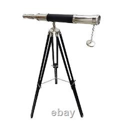 Vintage Marine Brass Telescope Single Barrel Antique Wooden Adjustable Tripod