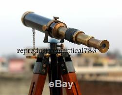 Vintage Marine Desktop Antique Brass Telescope With Wooden Tripod Marine Scope G