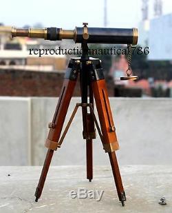 Vintage Marine Desktop Antique Brass Telescope With Wooden Tripod Marine Scope G