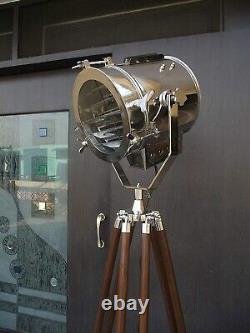 Vintage Marine Nautical Industrial Spotlight Floor Lamp Tripod Adjustable Stand