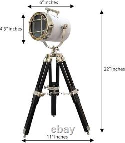 Vintage Marine Searchlight White Head & Black Wooden Tripod Antique Standing