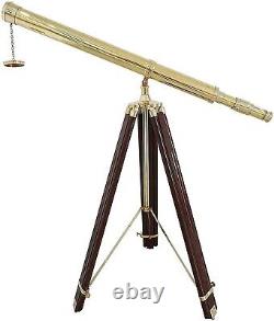 Vintage Marine Solid Bass Navy Telescope With Tripod Wooden Stand Handmade Item