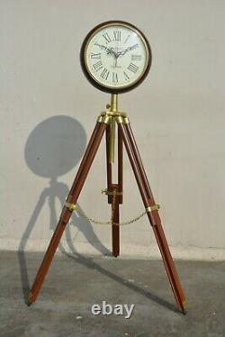 Vintage Marine Wooden Wall & Floor Clock with Tripod Stand Home Decor