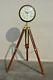 Vintage Marine Wooden Wall & Floor Clock With Tripod Stand Home Decor