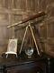 Vintage Maritime 10 Inch Antique Telescope With Brown Wooden Table Tripod Stand
